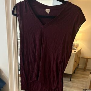 Aritzia Wilfred Burgundy V-Neck Tee
